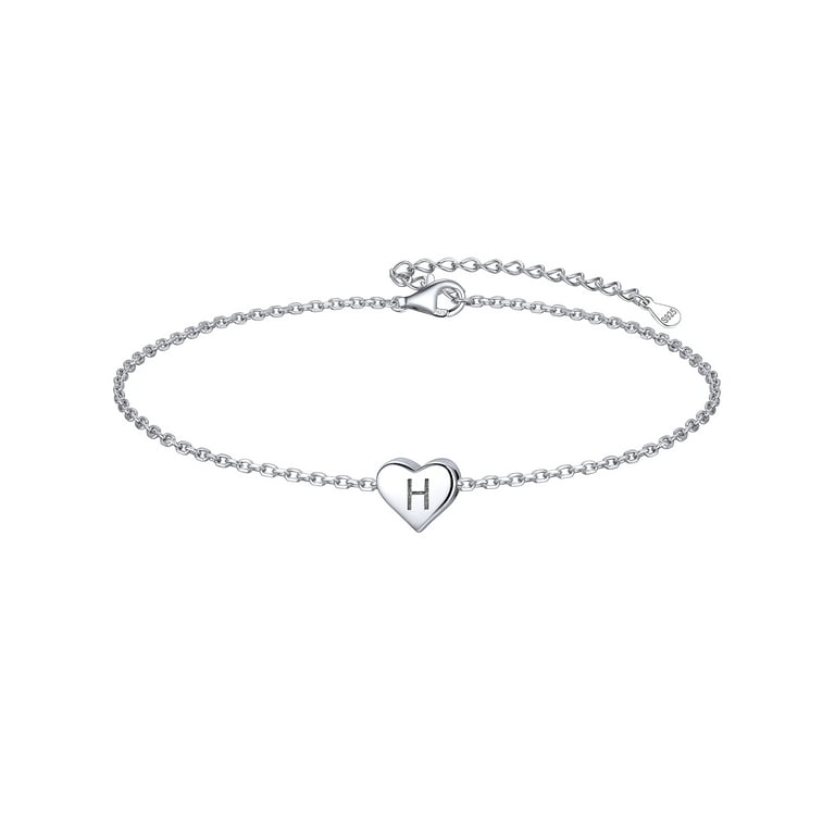 ChicSilver Heart Initial Bracelets for Women Hypoallergenic S925
