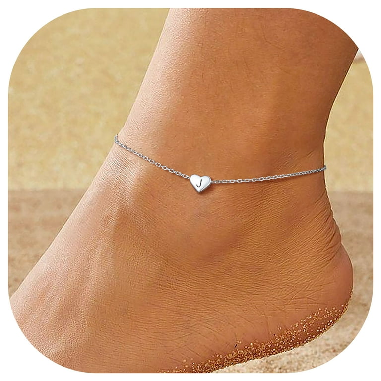 ChicSilver 925 Sterling Silver Heart Ankle Bracelet with J Initial