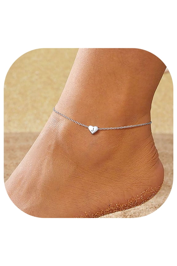 Heart Initial J Anklets for Women 925 Sterling Silver Dainty Ankle Bracelets Summer Beach Jewelry Gifts