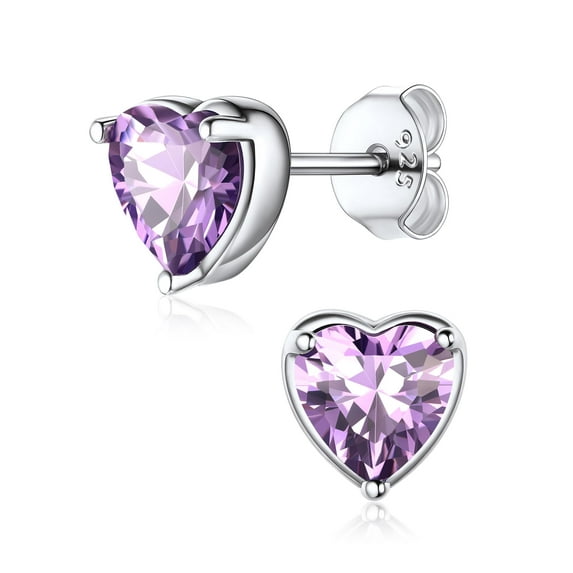 ChicSilver 925 Sterling Silver Heart Birthstone Earrings, Synthetic Garnet Studs Cute Gift for Birthday Valentine's Day, Party & Daily Wear Accessory for Women