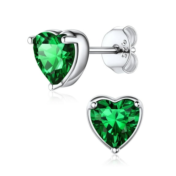 ChicSilver 925 Sterling Silver Heart Birthstone Earrings, Synthetic Garnet Studs Cute Gift for Birthday Valentine's Day, Party & Daily Wear Accessory for Women