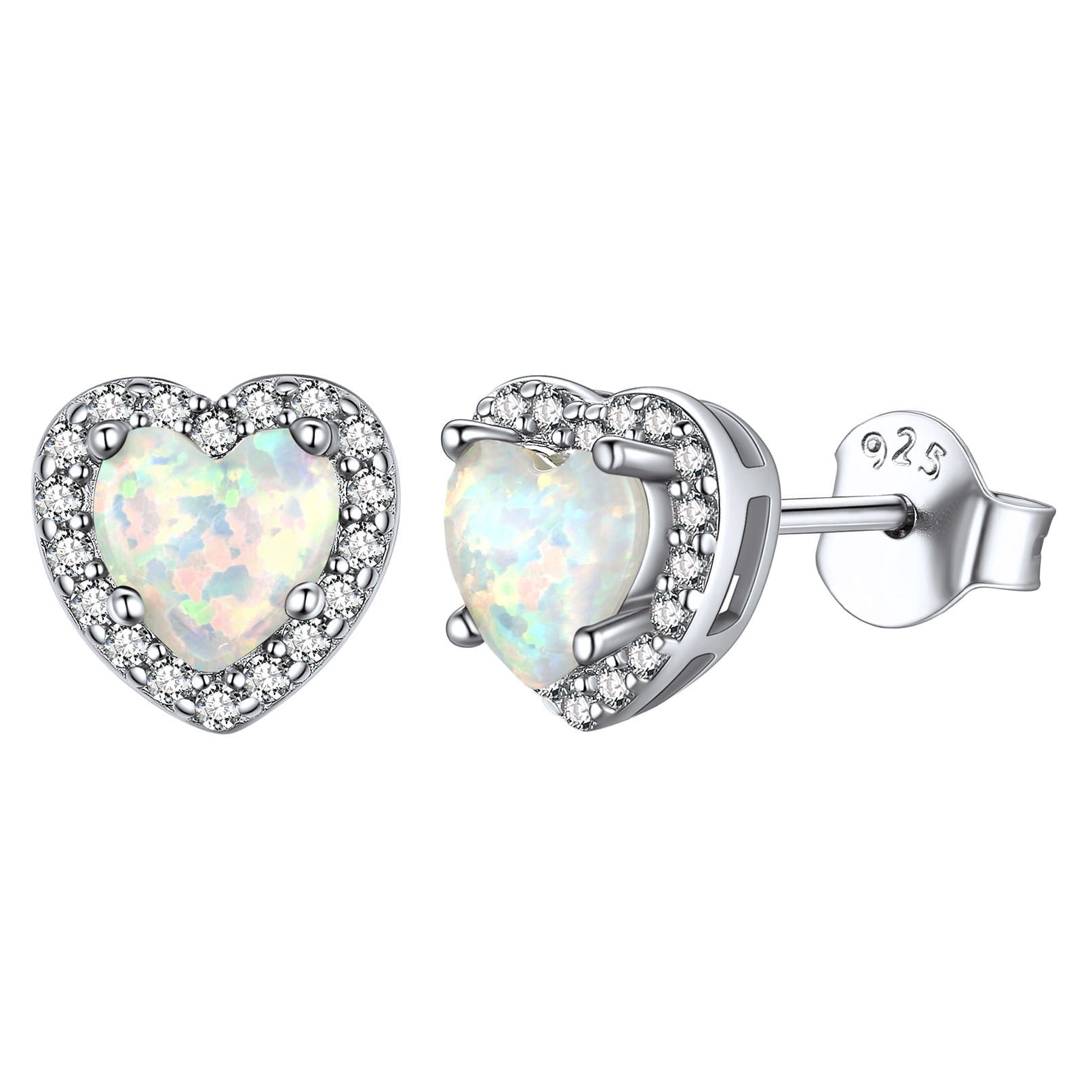 ChicSilver Synthetic Opal Elegant Heart Stud Earrings with Sparkling Blue Gemstones for Women Cute Wedding Jewelry Valentine's Day Gift