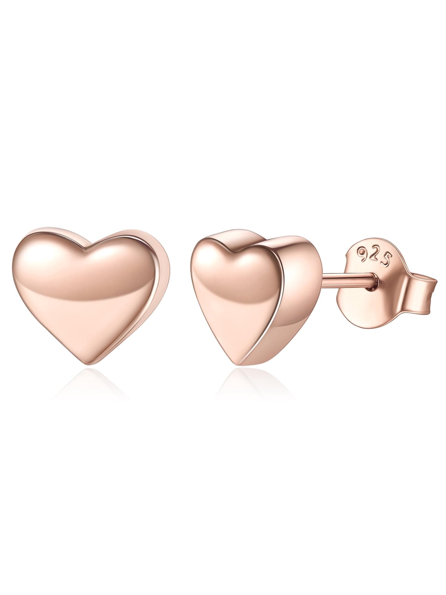 ChicSilver Rose Gold Plated Heart Earrings for Women 925 Silver Studs Statement Earring Trendy Valentines Earring Valentine's Day Gifts for Her