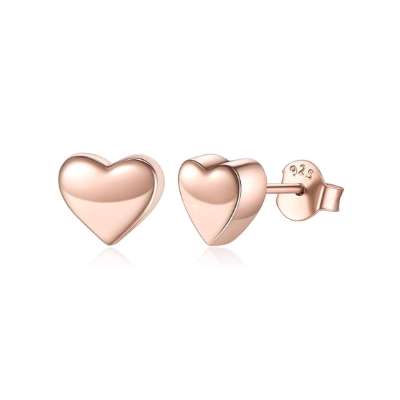 ChicSilver Rose Gold Plated Heart Earrings for Women 925 Silver Studs Statement Earring Trendy Valentines Earring Valentine's Day Gifts for Her