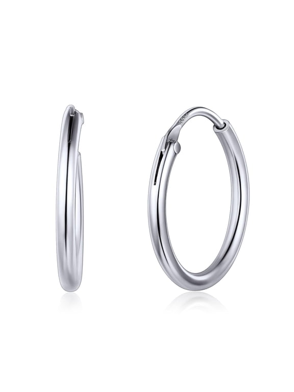 Small Silver Hoop Earrings for Women Sensitive Ears 925 Sterling Silver Earrings Endless Hoop Earrings for Women Huggie Earring 15MM