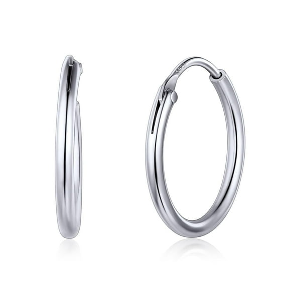 ChicSilver Hypoallergenic Small Silver Hoop Earrings 925 Sterling Silver Hoop Earrings for Women, Endless Hoop Huggie Earrings 15MM