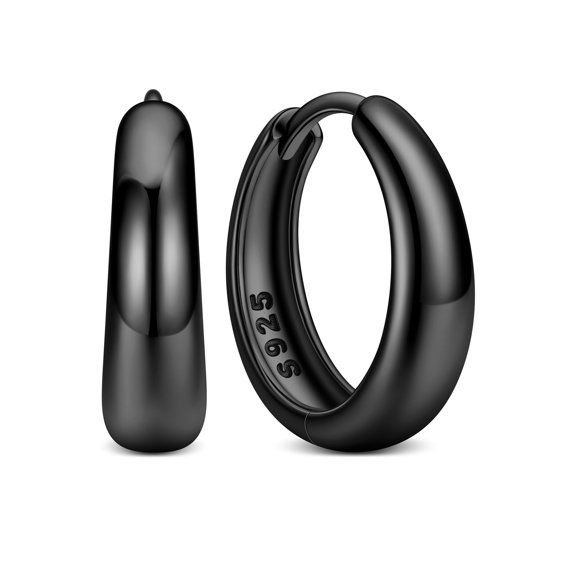 ChicSilver Black Chunky Hoop Earrings for Women, 925 Sterling Silver Huggie Earrings Hypoallergenic
