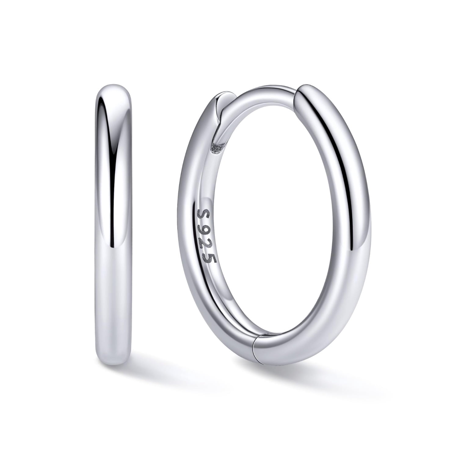 ChicSilver Huggie Earrings for Women 10MM White Gold Plated Hoop Earrings for Women Hypoallergenic Earrings