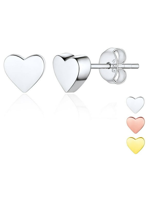 ChicSilver Hypoallergenic 925 Sterling Silver Heart Earrings Studs Small Dainty Love Heart Stud Earrings for Women Girls