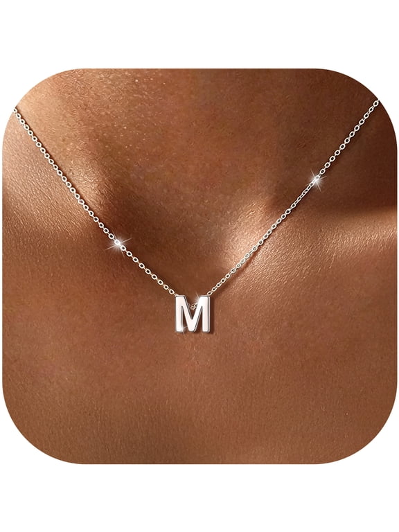 Sterling Silver Initial Necklace for Women Choker Necklace Dainty Waterproof Silver Letter Pendant Hypoallergenic Jewelry Christmas Graduation Birthday Anniversary Gifts for Her