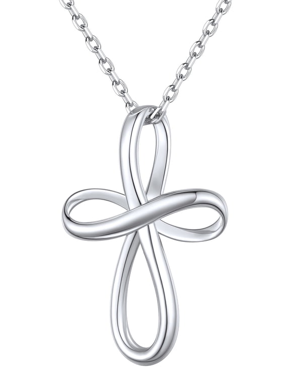 Infinity Cross Necklace Sterling Silver Twisted Cross Pendants Religious Jewelry Gifts for Women 18+2 Inch