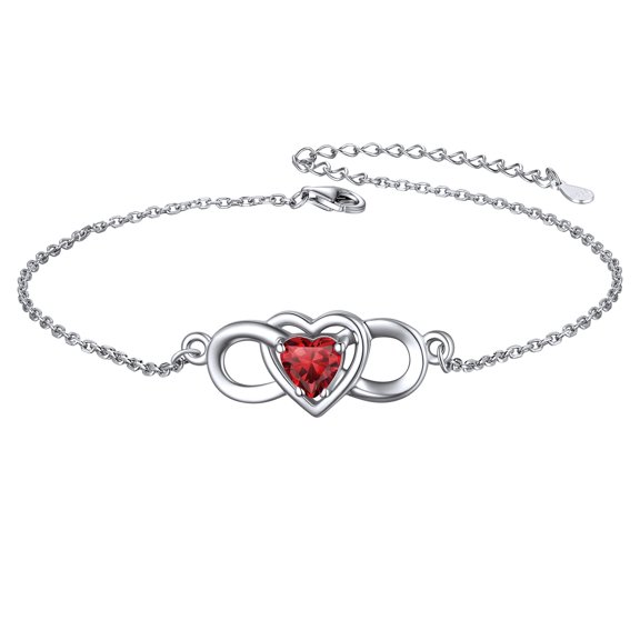 ChicSilver Infinity Heart Anklet for Women 925 Sterling Silver Dainty Cubic Zirconia CZ Created Garnet Ankle January Birthstone Jewelry Birthday Gifts