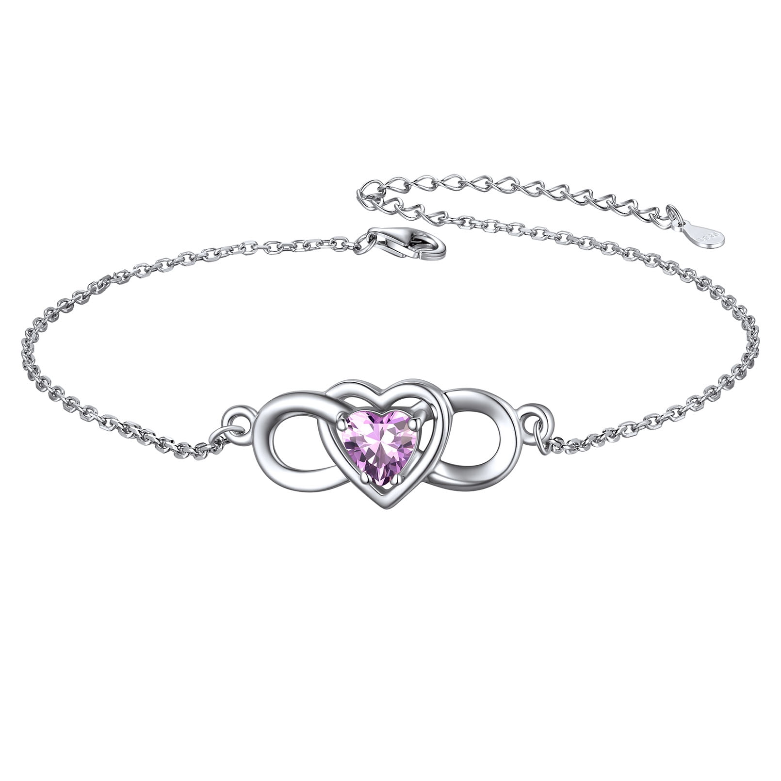 ChicSilver Infinity Love Heart Symbol Charm Anklet for Women 925 Sterling Silver Adjustable Birthday Gift for Mom Women Wife Her Created Alexandrite June Birthstone Jewelry