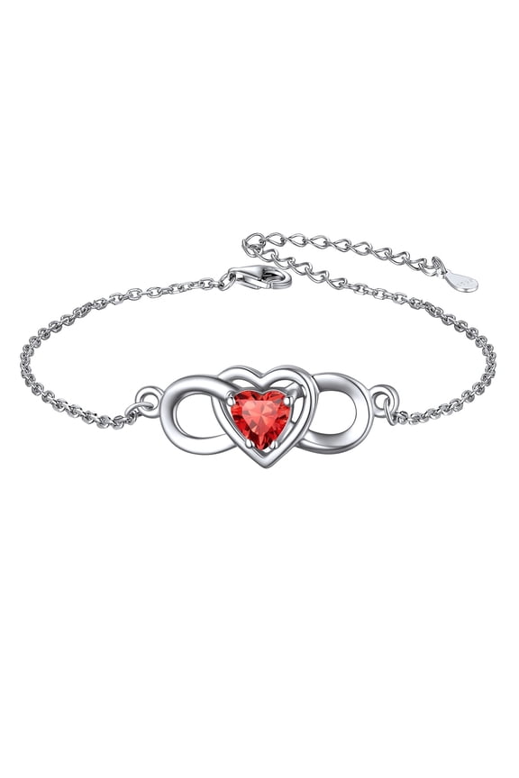 Infinity Love Heart Symbol Charm Bracelet for Women 925 Sterling Silver Adjustable Birthday Gift for Mom Women Wife Her Created Ruby July Birthstone Jewelry