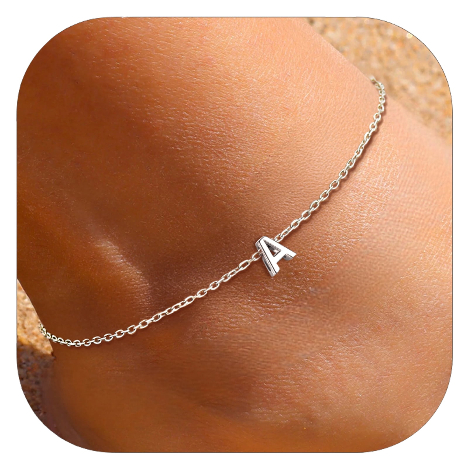 ChicSilver 925 Sterling Silver Initial Ankle Bracelets for Women, Simple Dainty Letter Initial Anklets Beach Foot Chain Alphabet Jewelry
