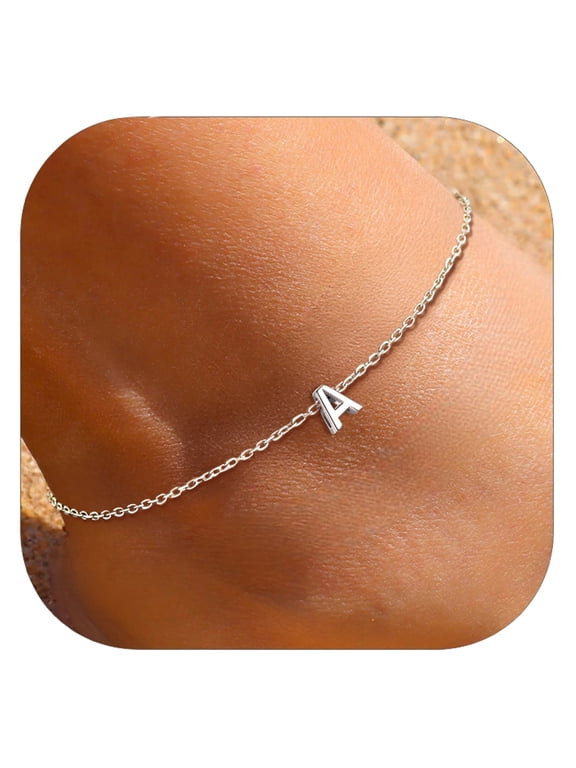 925 Sterling Silver Initial Ankle Bracelet for Women, Dainty Letter Anklet with Lobster Clasp, Adjustable Beach Foot Chain Summer Jewelry