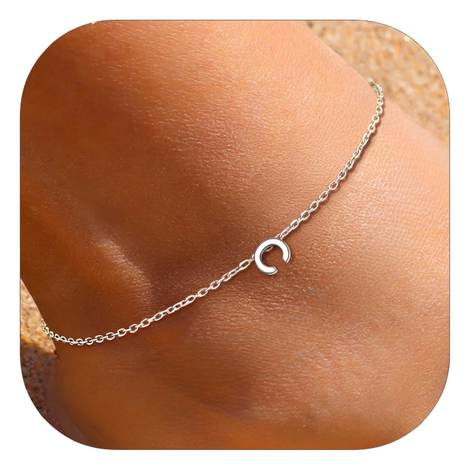 ChicSilver 925 Sterling Silver Initial Ankle Bracelets for Women, Simple Dainty Letter Initial Anklets Beach Foot Chain Alphabet Jewelry