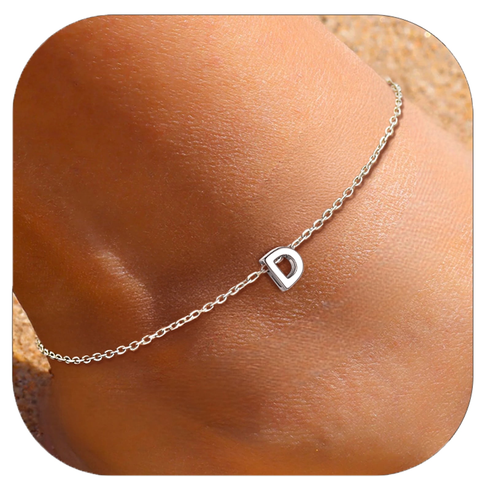 ChicSilver 925 Sterling Silver Initial Ankle Bracelets for Women, Simple Dainty Letter Initial Anklets Beach Foot Chain Alphabet Jewelry