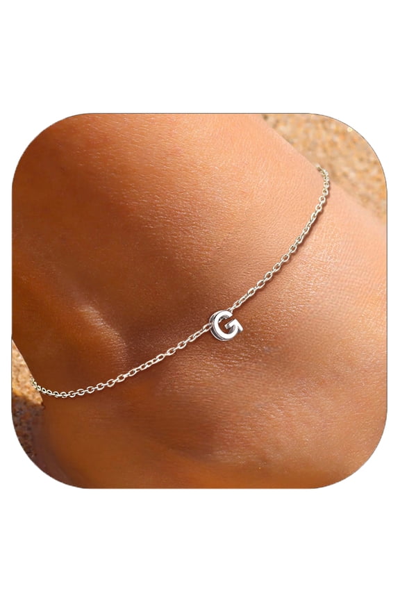 925 Sterling Silver Initial Ankle Bracelets for Women, Simple Dainty Letter Initial Anklets Beach Foot Chain Alphabet Jewelry