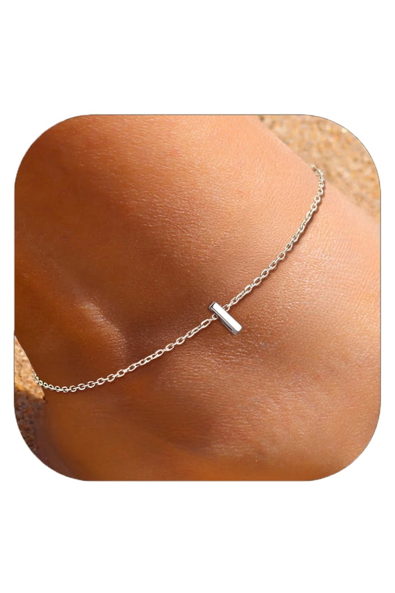925 Sterling Silver Initial Ankle Bracelets for Women, Simple Dainty Letter Initial Anklets Beach Foot Chain Alphabet Jewelry