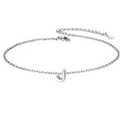 ChicSilver Initial Ankle Bracelets for Women 925 Sterling Silver Letter Anklets Beach Foot Chain Personalized Alphabet Summer Jewelry (J)