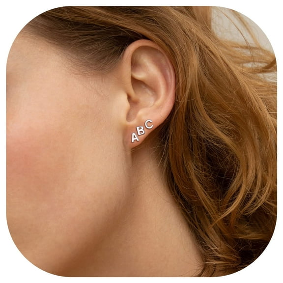 ChicSilver Minimalist 925 Sterling Silver 26 Letters A-Z Stud Earrings Suitable for Sensitive Ears Women Jewelry Gifts Daily Wear (with Gift Box)