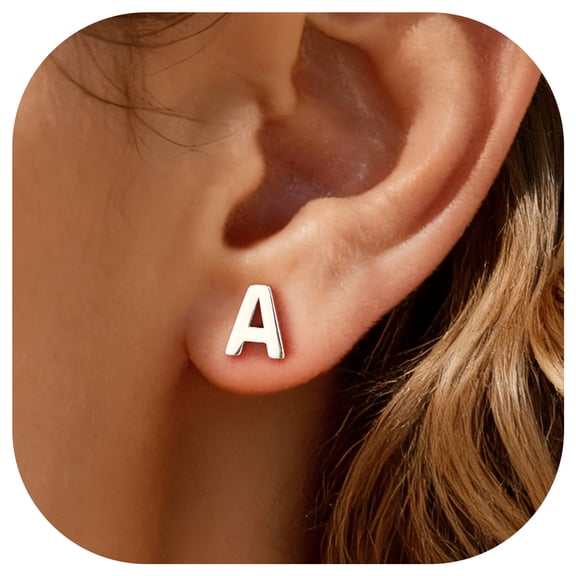 ChicSilver Minimalist 925 Sterling Silver 26 Letters A-Z Stud Earrings Suitable for Sensitive Ears Women Jewelry Gifts Daily Wear (with Gift Box)