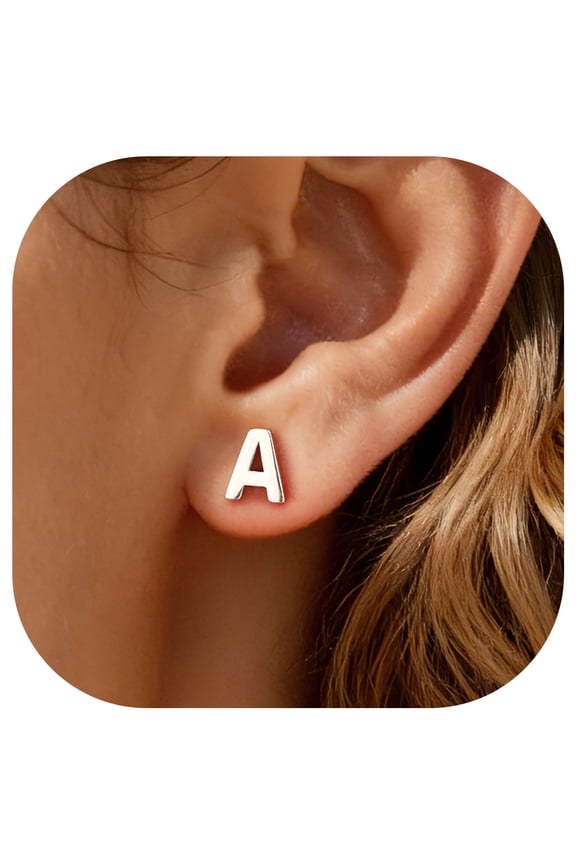 Minimalist 925 Sterling Silver 26 Letters A-Z Stud Earrings Suitable for Sensitive Ears Women Jewelry Gifts Daily Wear (with Gift Box)