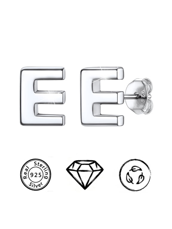 Hypoallergenic 925 Sterling Silver Stud Earrings Simple Tiny Initial Letter A-Z Studs for Women Sensitive Ears