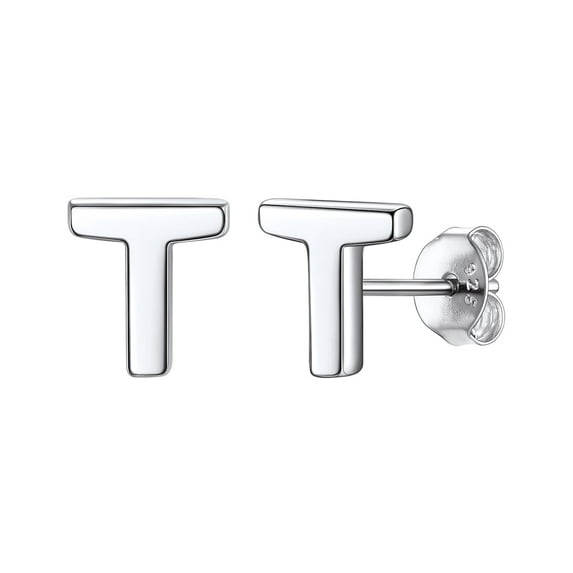 ChicSilver Minimalist 925 Sterling Silver 26 Letters A-Z Stud Earrings Suitable for Sensitive Ears Women Jewelry Gifts Daily Wear (With Gift Box)