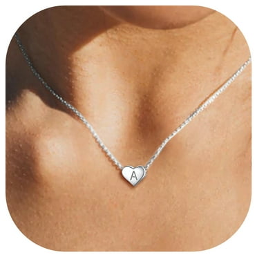 ChicSilver Dainty Initial Heart Necklace Trendy 925 Sterling Silver Cute Heart Pendant Choker Necklaces Letter Jewelry Gifts for Women