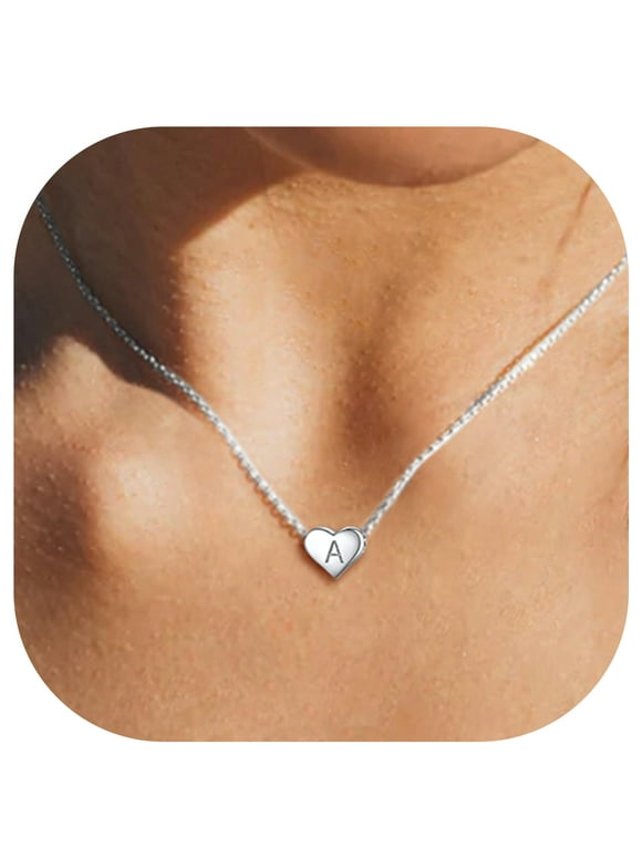 Dainty Initial Heart Necklace Trendy 925 Sterling Silver Cute Heart Pendant Choker Necklaces Letter Jewelry Gifts for Women