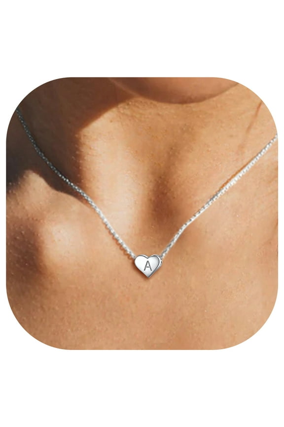 Dainty Initial Heart Necklace Trendy 925 Sterling Silver Cute Heart Pendant Choker Necklaces Letter Jewelry Gifts for Women