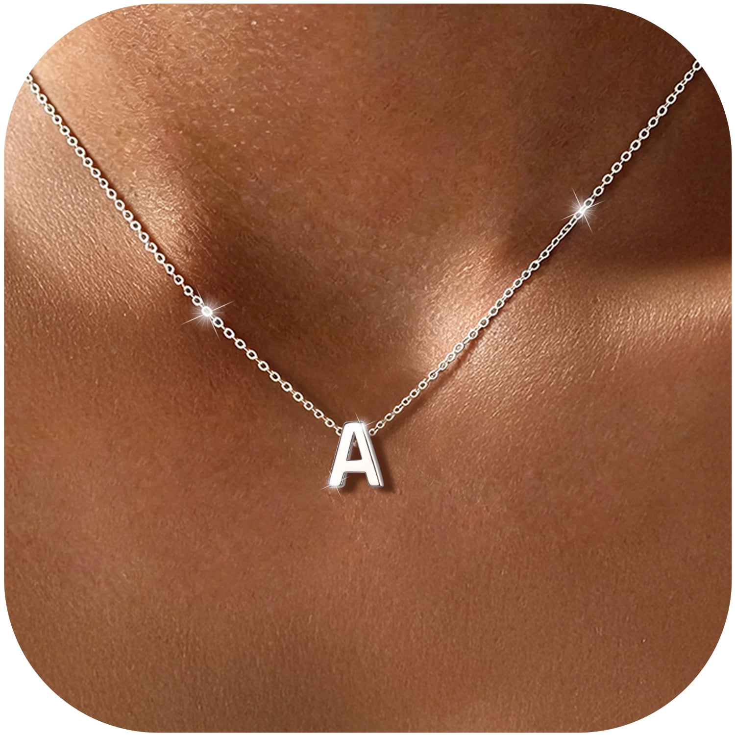 ChicSilver Sterling Silver Initial Necklace for Women Choker Necklace Dainty Waterproof Silver Letter A Pendant Hypoallergenic Jewelry Christmas Graduation Birthday Anniversary Gifts for Her