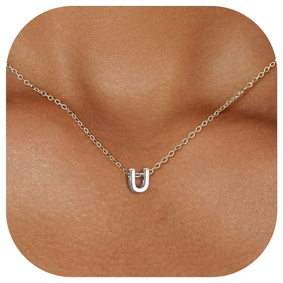 ChicSilver Letter Necklace Initial 925 Sterling Silver Alphabet Pendant Name Gift Women Jewelry