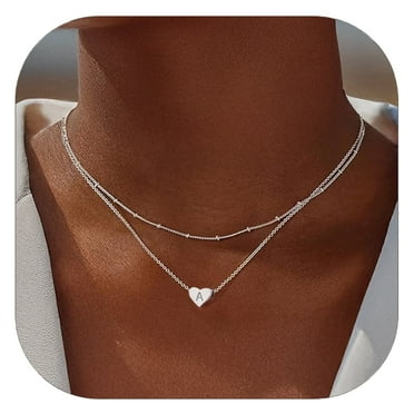 ChicSilver Initial Necklaces for Women Sterling Silver Heart Pendant Necklaces, Dainty Layered Bead Chain Necklace for Daily Wear Women Jewelry Gift