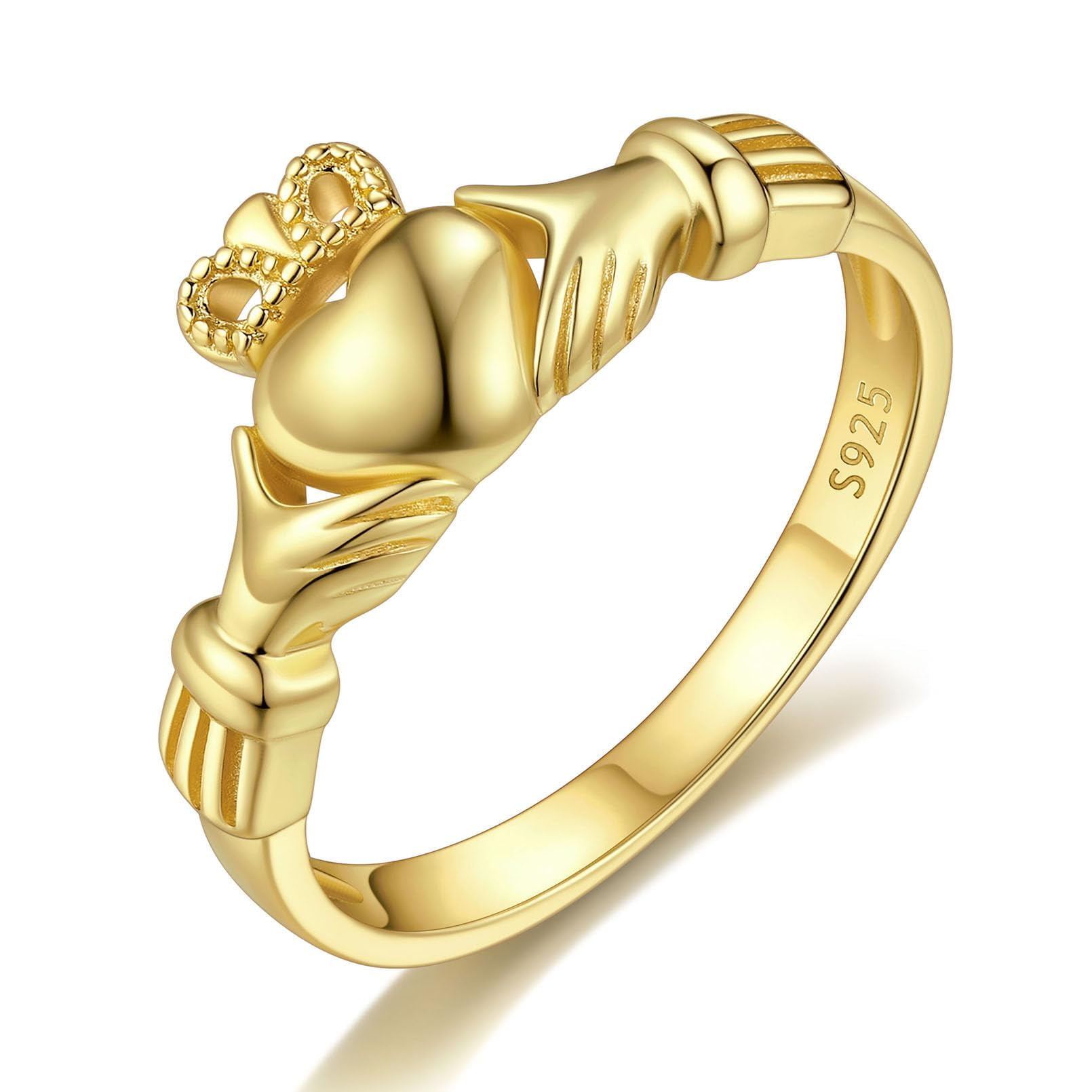 ChicSilver Irish Claddagh Ring for Women 925 Sterling Silver & 14K Gold Plated Band Celtic Jewelry Traditional Friendship Promise Engagement Ring