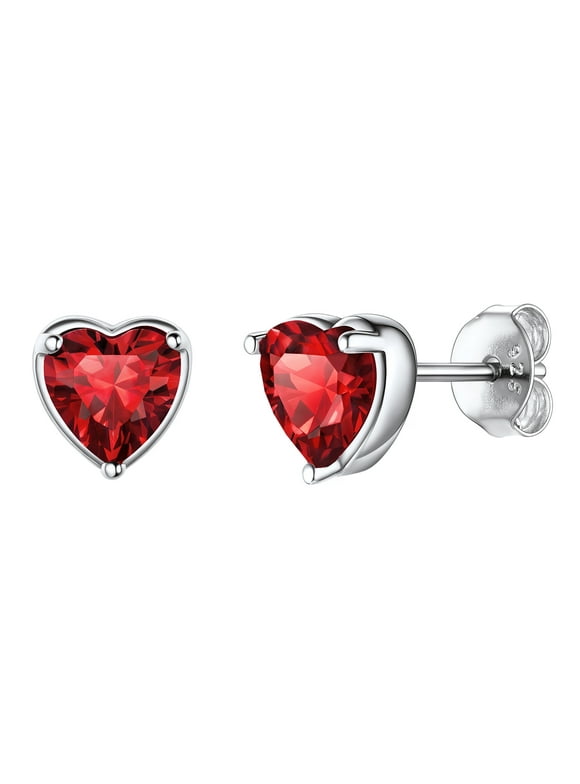 ChicSilver January Red Garnet Birthstone Heart Stud Earrings for Women Girls 925 Sterling Silver Jewelry Gift for Her Mom Birthday Mothers Day