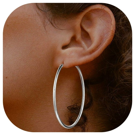ChicSilver Silver Big Hoop Earrings for Women Hypoallergenic Sterling Silver Earrings for Women Lightweight Endless Hoop Earring Silver 70MM