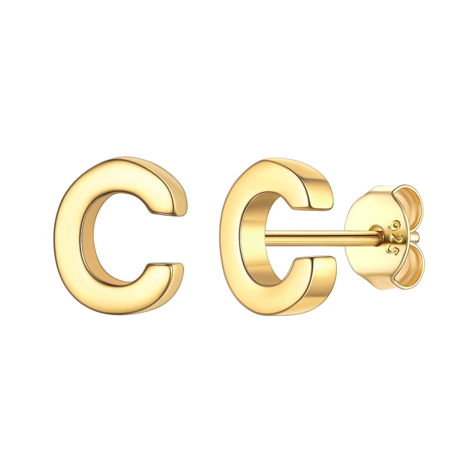 ChicSilver S925 Sterling Silver A-Z Initial Letter Stud Ear Earrings Gift for Women Name Earrings Golden Alphabet Stud Earrings Jewelry