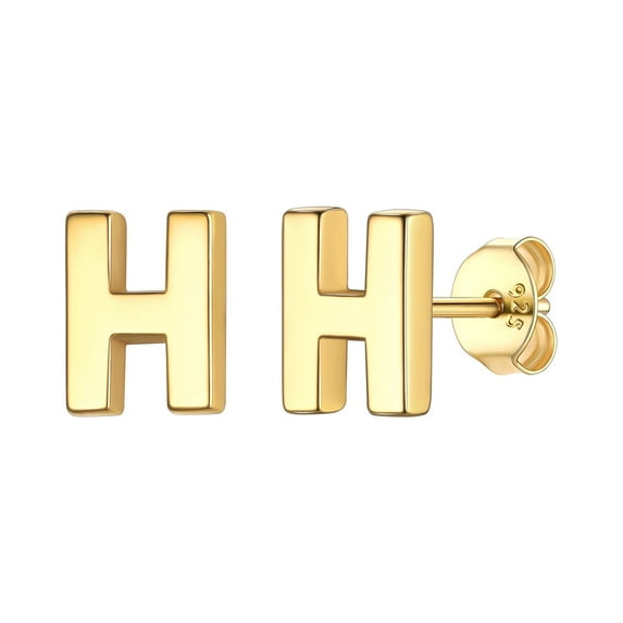 ChicSilver S925 Sterling Silver A-Z Initial Letter Stud Ear Earrings Gift for Women Name Earrings Golden Alphabet Stud Earrings Jewelry