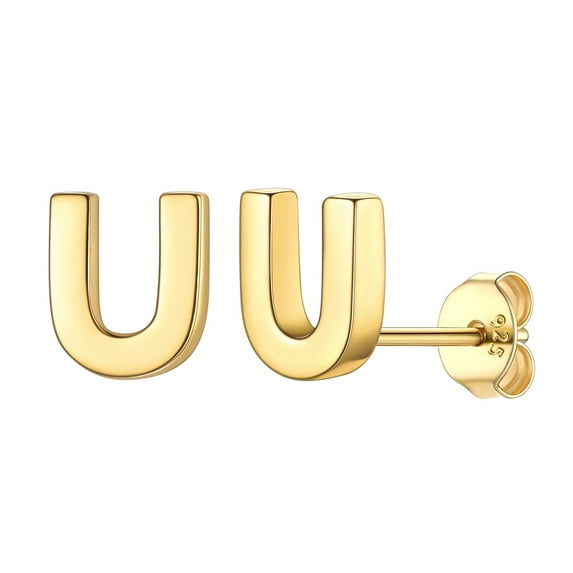 ChicSilver S925 Sterling Silver A-Z Initial Letter Stud Ear Earrings Gift for Women Name Earrings Golden Alphabet Stud Earrings Jewelry