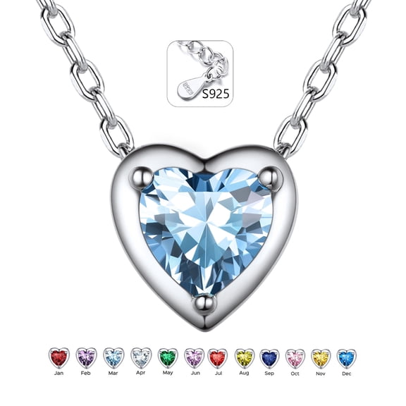 ChicSilver 925 Sterling Silver Birthstone Necklace for Women, Heart Love Necklace, Valentines Day Birthday Gifts for Her