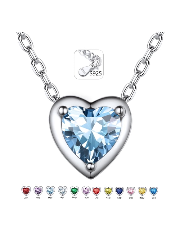 925 Sterling Silver Birthstone Necklace for Women, Heart Love Necklace, Valentines Day Birthday Gifts for Her