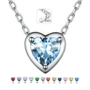 CHICSILVER 925 Sterling Silver Birthstone Necklace - March Aquamarine - Birthday Jewelry Mother's Gift Love Heart Pendant Necklace for Women Mom