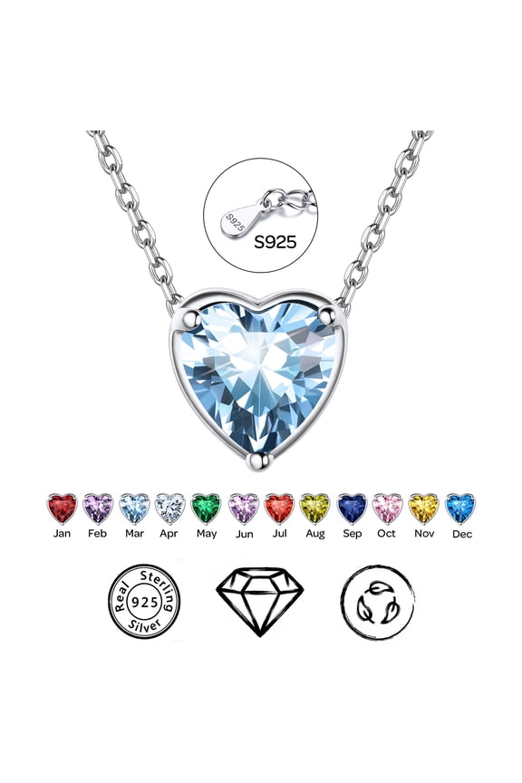 Pure 925 Sterling Silver Heart Necklace for Women March Birthstone Jewelry Graduation Mother's Day Anniversary Birthdaty Gifts for Her Wife Mom