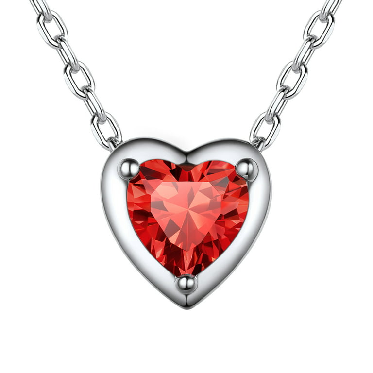 ChicSilver Love Orange CZ Cubic Zirconia Ruby July Birthstone Necklace 925  Sterling Silver Tiny Heart Pendant Necklace Jewelry Gifts for Women