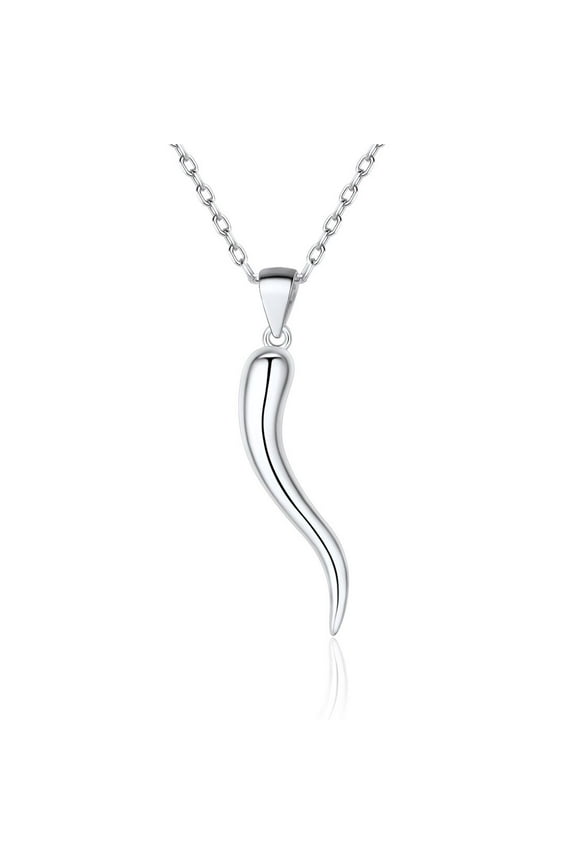 Lucky Italian Horn Pendant Protection Necklace Amulet Jewelry 925 Sterling Silver