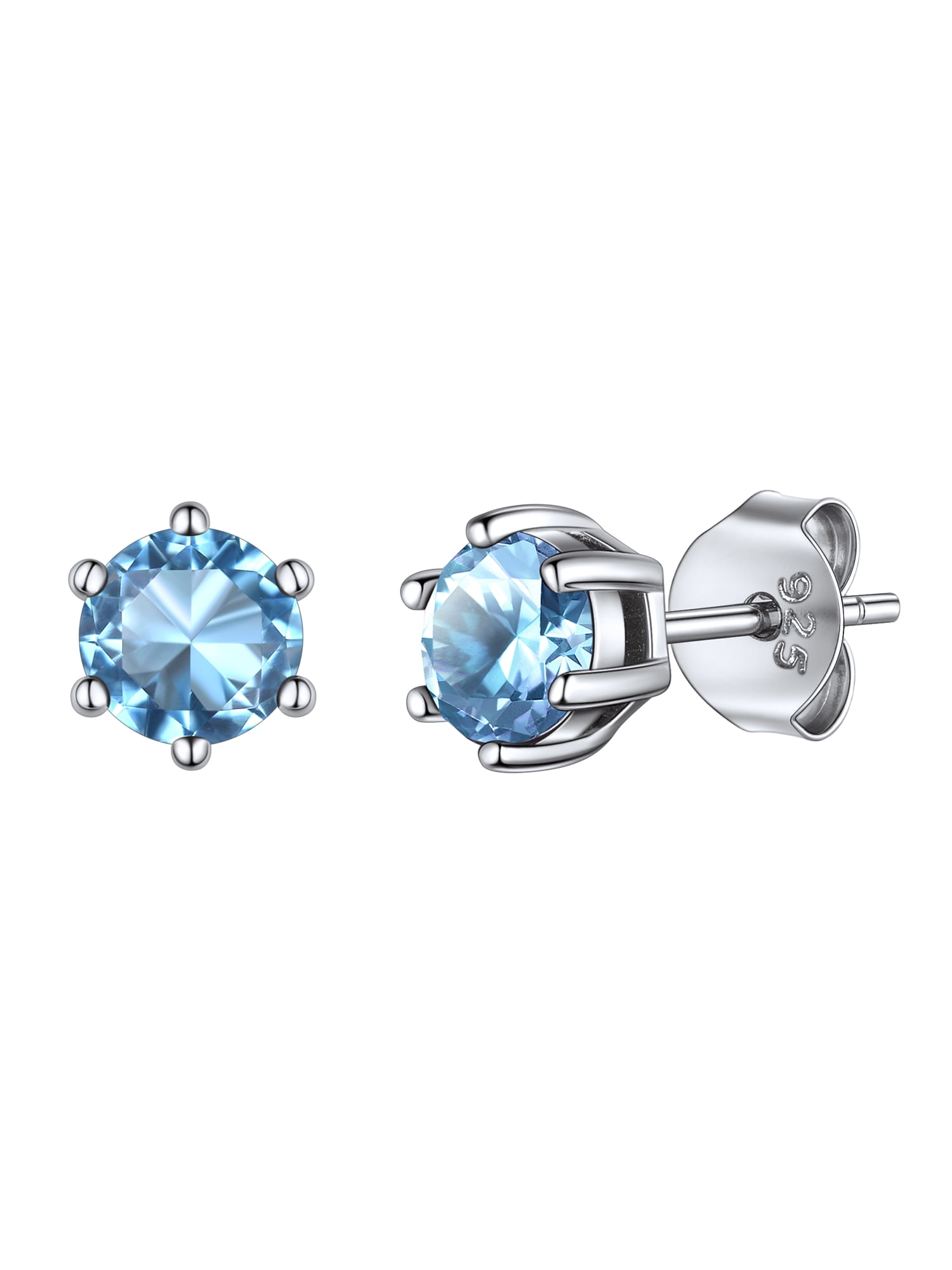 ChicSilver March Birthstone Jewelry for Women 925 Sterling Silver Round Cut  Aquamarine Stud Earrings Dainty Small Studs Earrings
