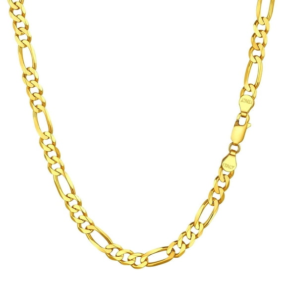 ChicSilver 14K Gold Plated Italian 5MM Cut Figaro Necklace for Women Men, 925 Silver, Classic Style, Daily Wear, Valentine's Day Birthday Party Gift (with Gift Box)